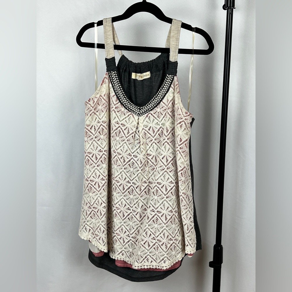 Rewind Pink Cream Crochet Overlay Tank with Charcoal Back